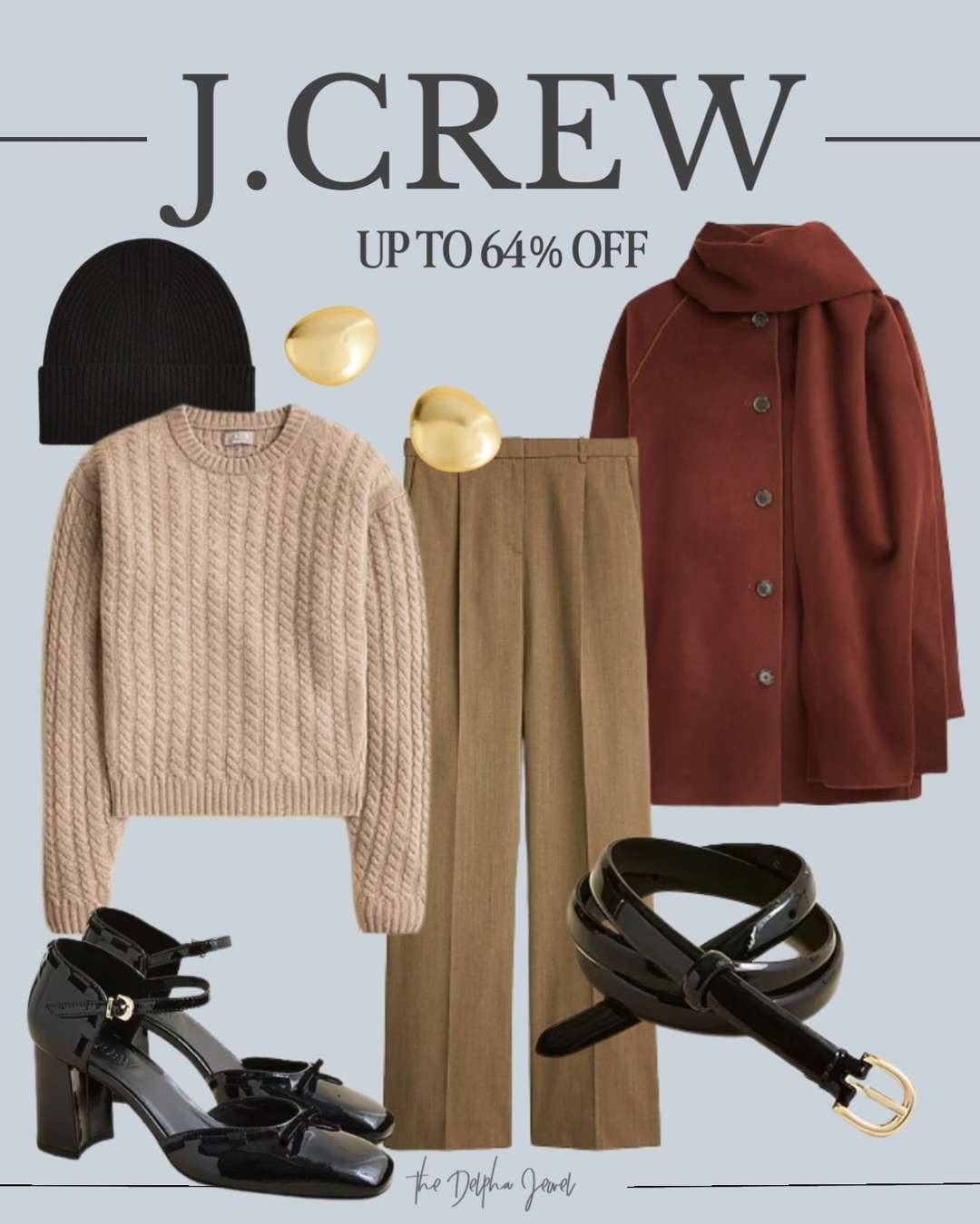 Up to 64% off sale styles with code SHOPSALE at J.Crew! 

Round stud earrings, Italian leather belt, cashmere cable knit crewneck sweater, patent leather heels, cashmere beanie, wide leg wool blend trousers, wool blend scarf coat 

 #LTKOver40 #LTKSaleAlert #LTKMidsize