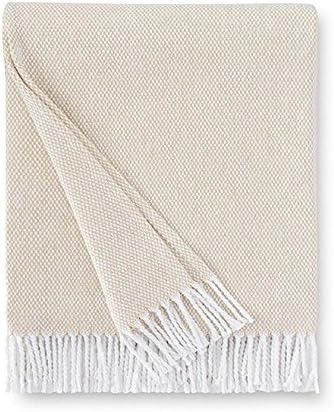 Sferra Terzo 100% Brushed Cotton Throw - Sand/White | Amazon (US)