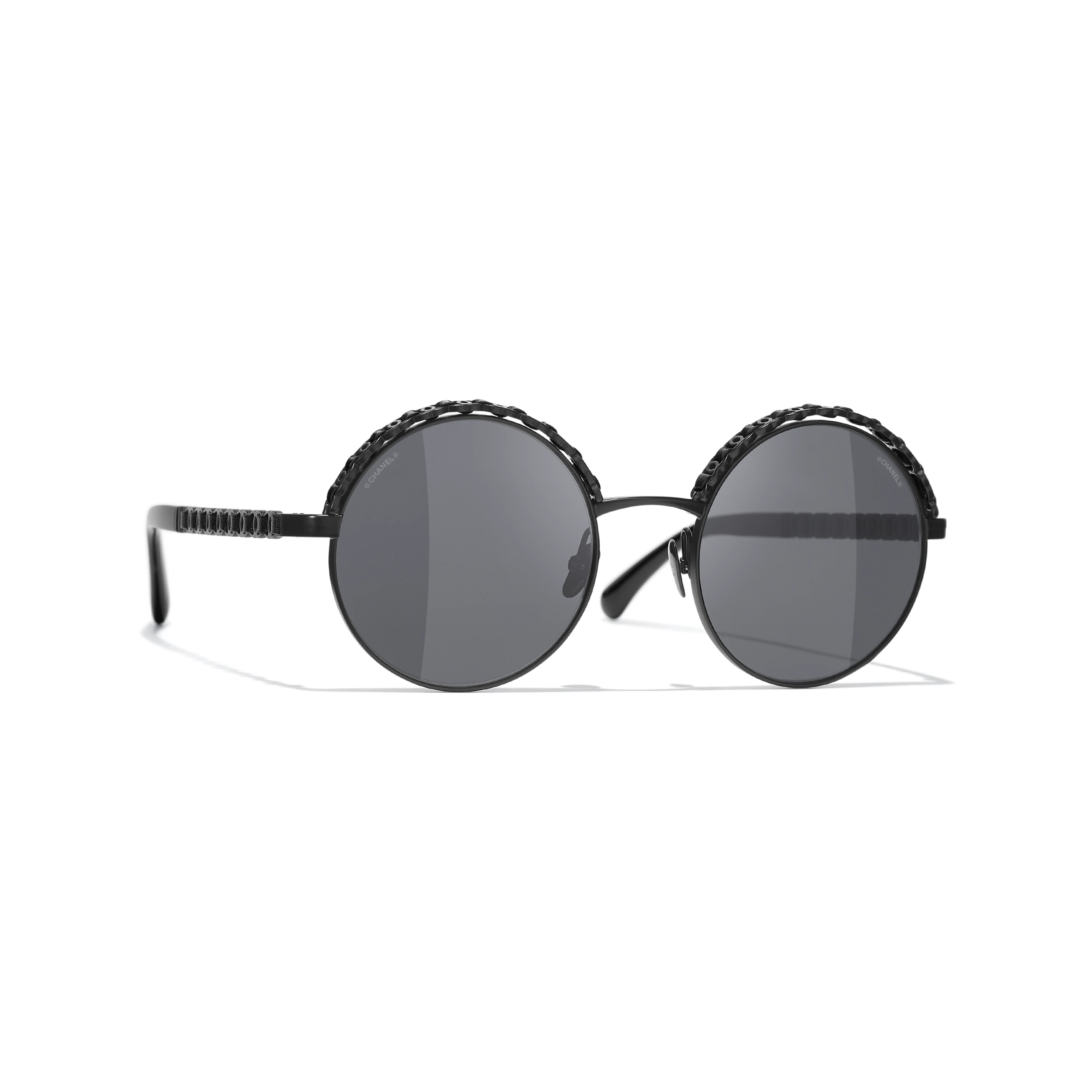 Sunglasses: Round Sunglasses, metal & calfskin — Fashion | CHANEL | Chanel, Inc. (US)
