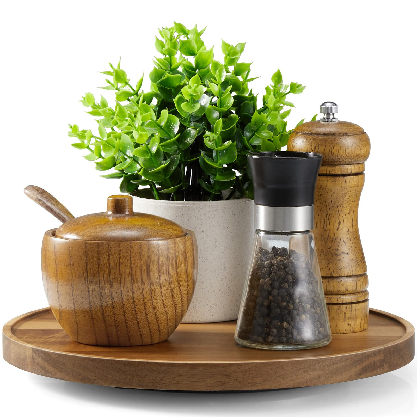 9 Inch Acacia Wood Lazy Susan Turntable Organizer for Cabinet - Round Wooden Lazy Susan Organizat... | Amazon (US)