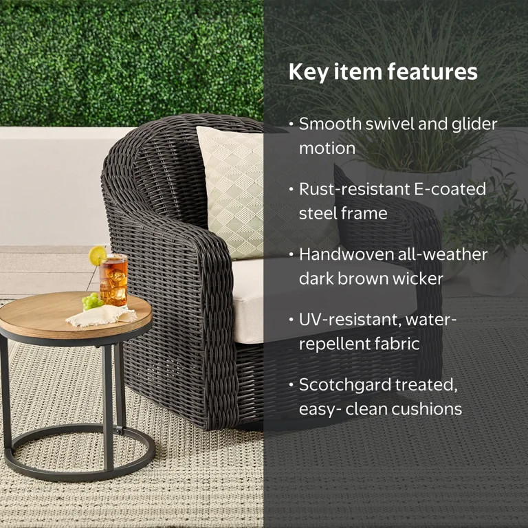 Better Homes & Gardens Bellamy Outdoor Motion Chair, Dark Brown Wicker with Cream Cushion | Walmart (US)