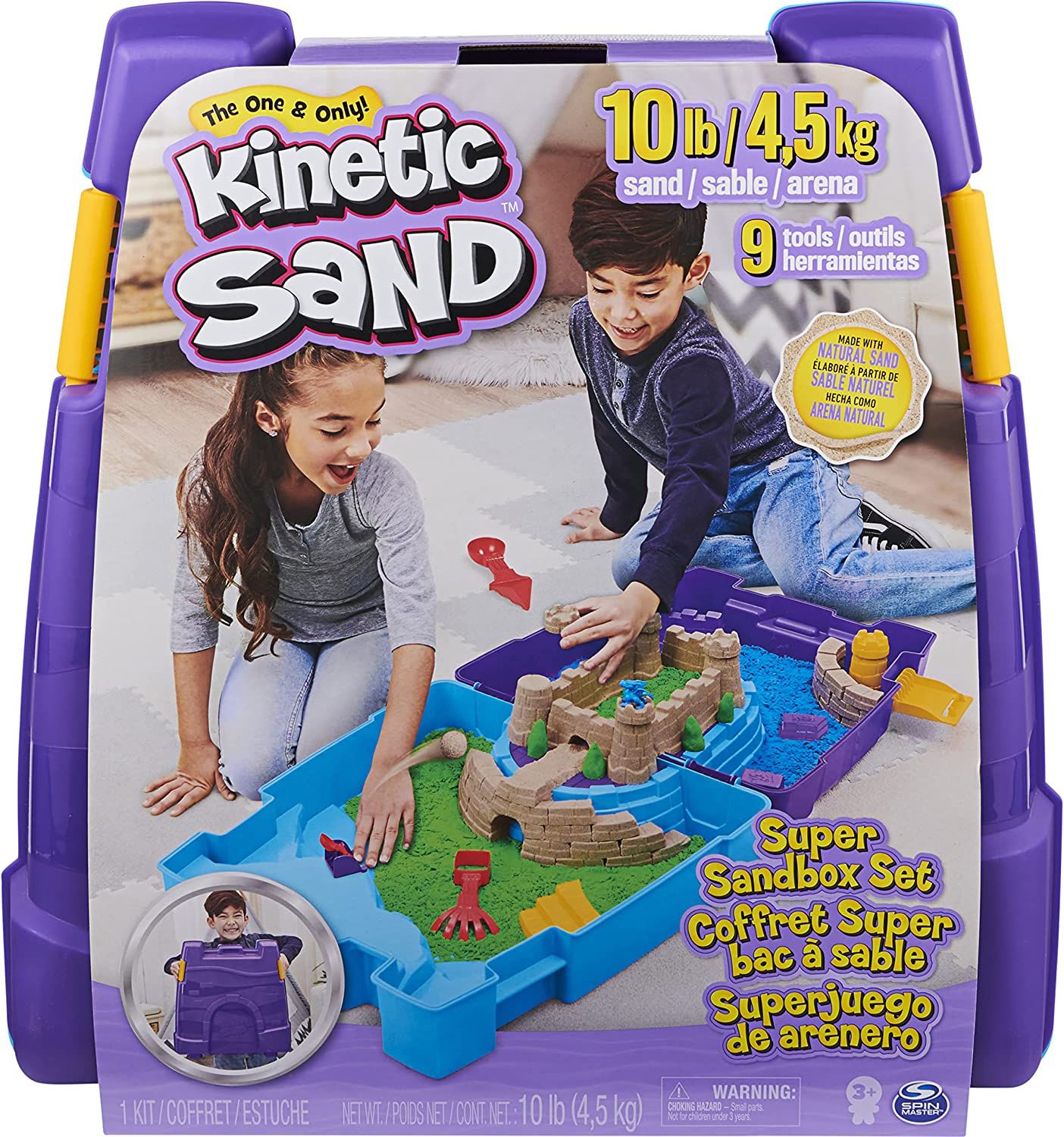 Kinetic Sand, Super Sandbox Set with 10lbs of Kinetic Sand, Portable Sandbox w/ 10 Molds and Tool... | Amazon (US)