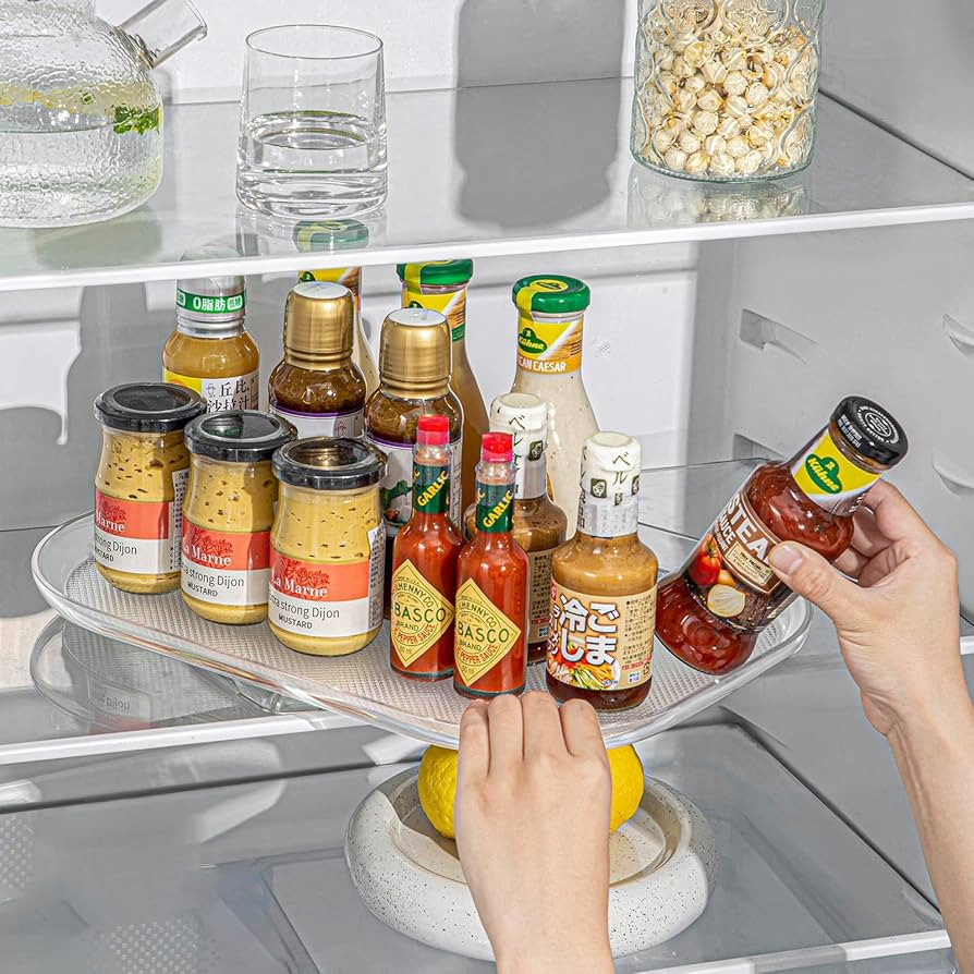 LAMU Lazy Susan Turntable Organizer for Refrigerator, 15.67'' Clear Rectangular Fridge Organizer ... | Amazon (US)