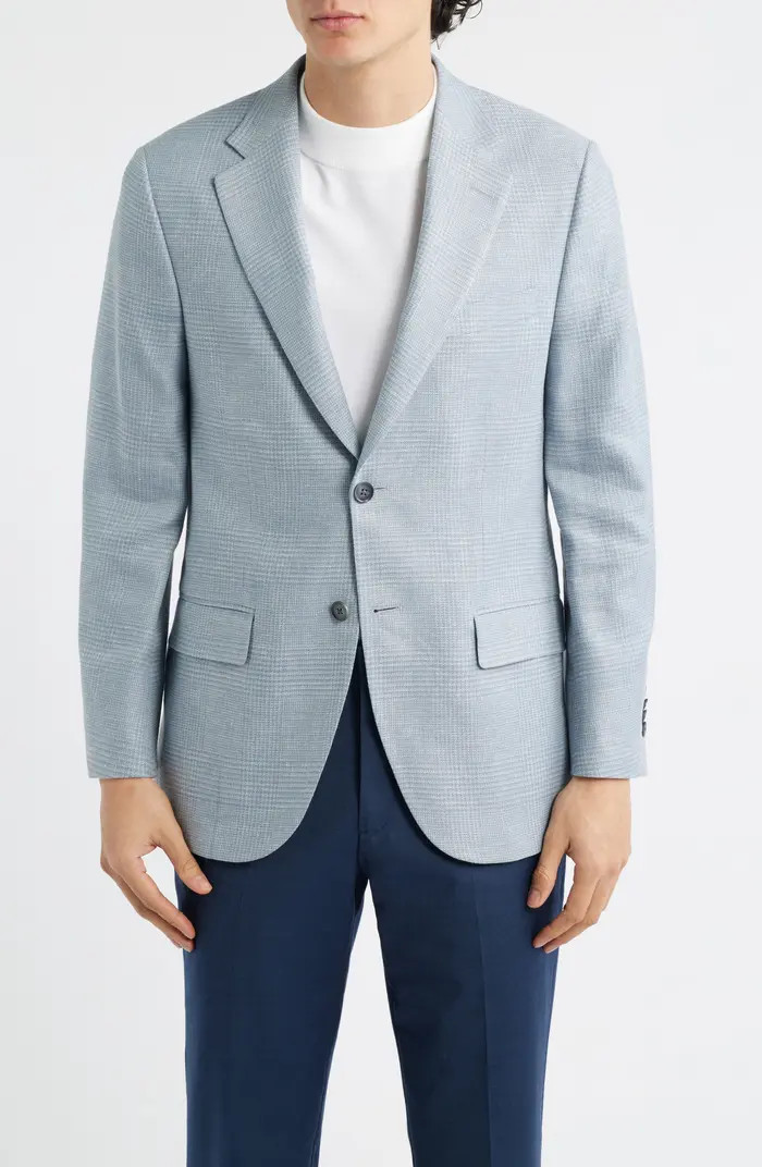 Peter Millar Hartford Classic Fit Light Blue Glen Check Linen & Wool Blend Sport Coat | Nordstrom | Nordstrom