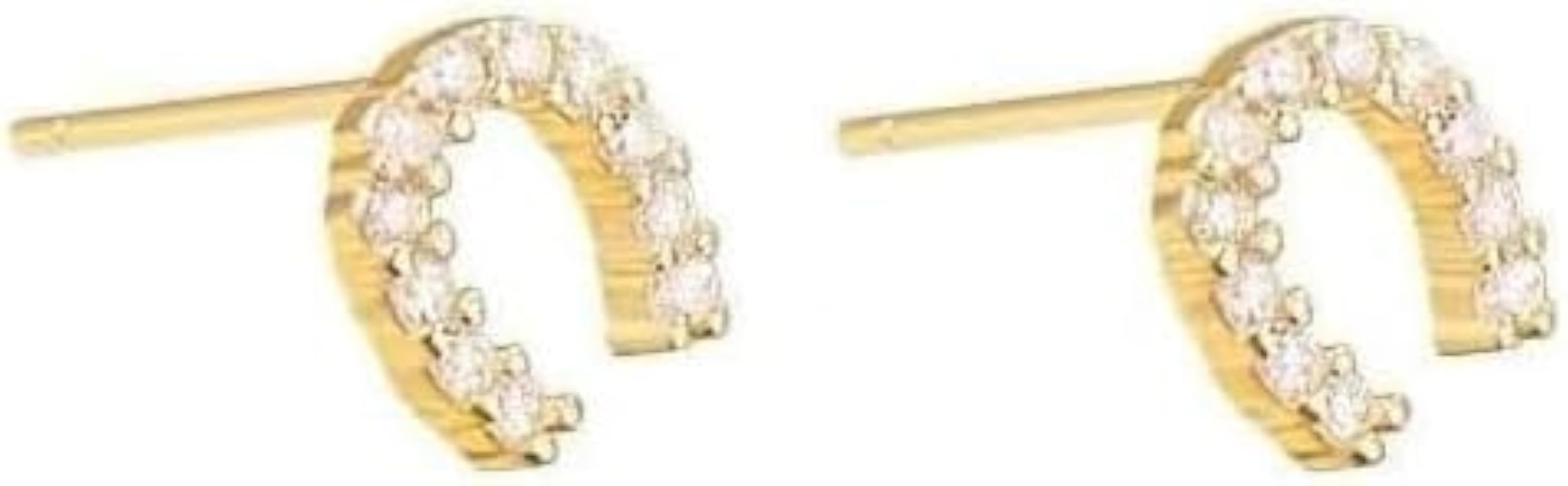 Luxury Crystal Letter Logo Stud Earrings, Gold Plated, Rhinestone Embellished, Fashion Jewelry wi... | Amazon (US)