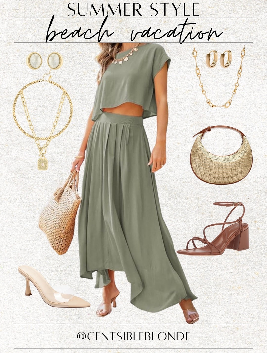 Matching set, skirt set, Amazon set, two piece set, beach vacation, Amazon style, summer style, summer outfit, gold necklace, gold earrings, layering necklaces, heeled sandals, straw handbag, raffia handbag, clear sandals, straw bag, beach set

#LTKShoeCrush #LTKFindsUnder100 #LTKSeasonal