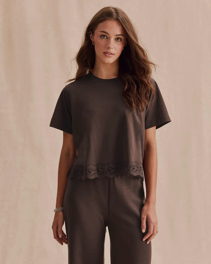 Lainey Lace Trim Short Sleeve Tee | Splendid
