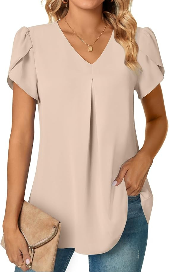 Anyally Women's Summer Tunic Tops Dressy Casual Chiffon Blouses Plus Size Short Sleeve T-Shirts f... | Amazon (US)