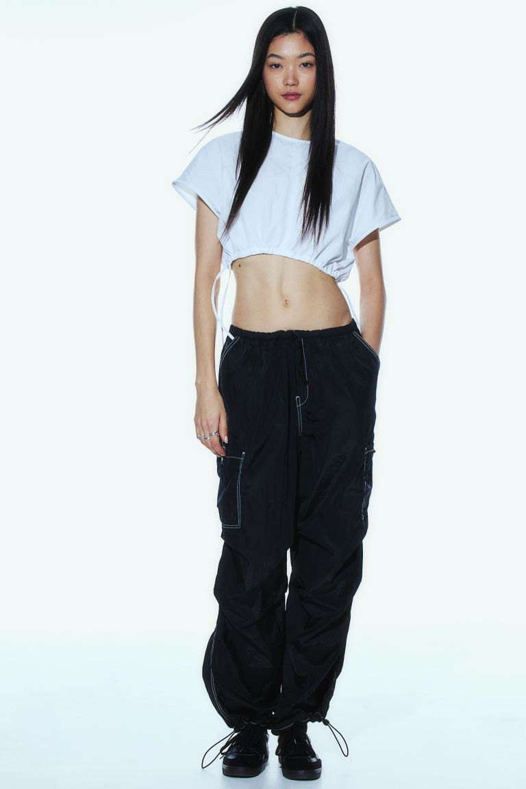 Drawstring-detail Crop Top - White - Ladies | H&M US | H&M (US + CA)