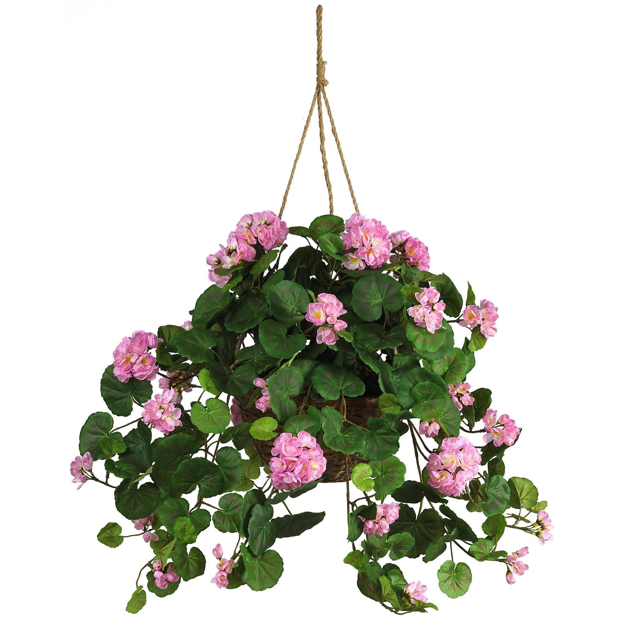 Geranium Hanging Basket Silk Plant | Nearly Natural
