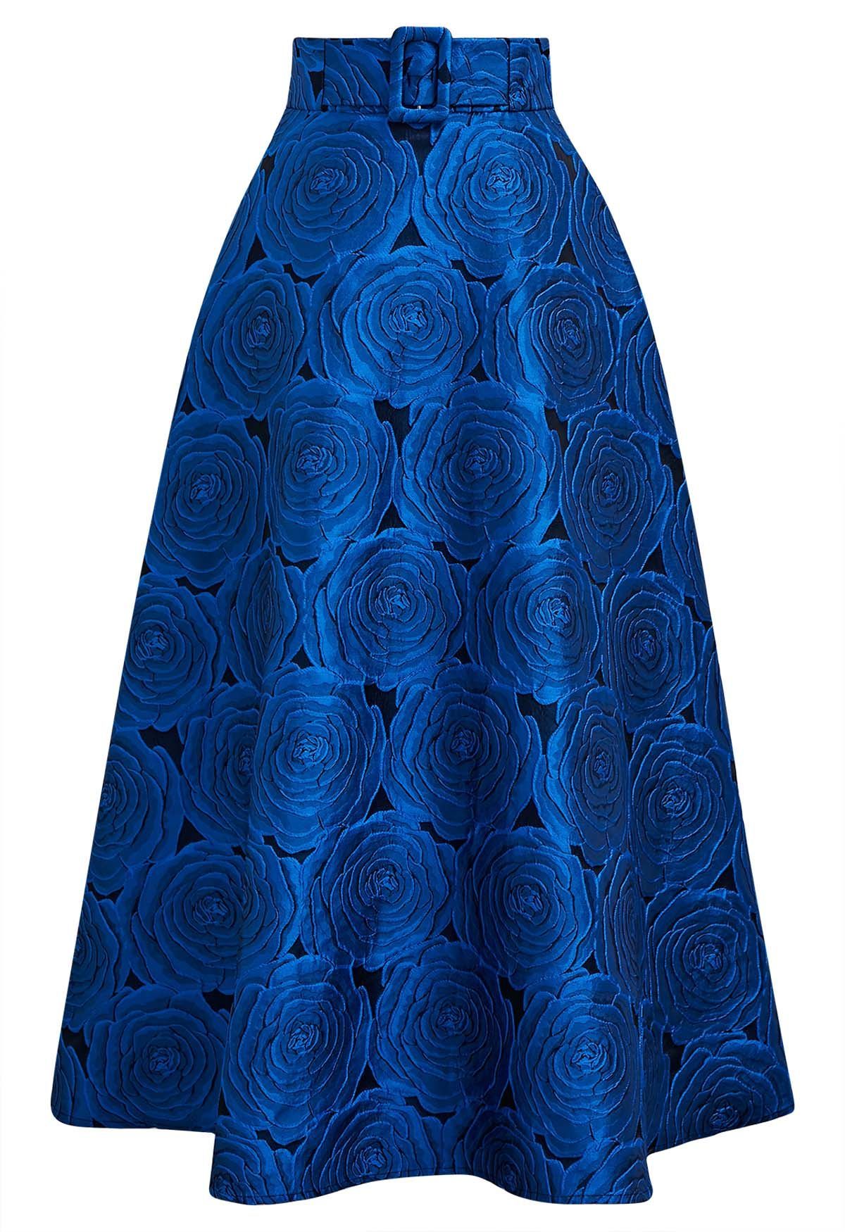 Midnight Rose Jacquard Flare Maxi Skirt | Chicwish