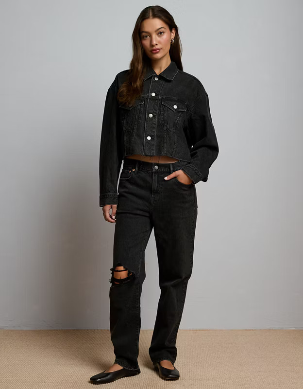 AE77 Premium Cropped Denim Jacket | American Eagle Outfitters (US & CA)