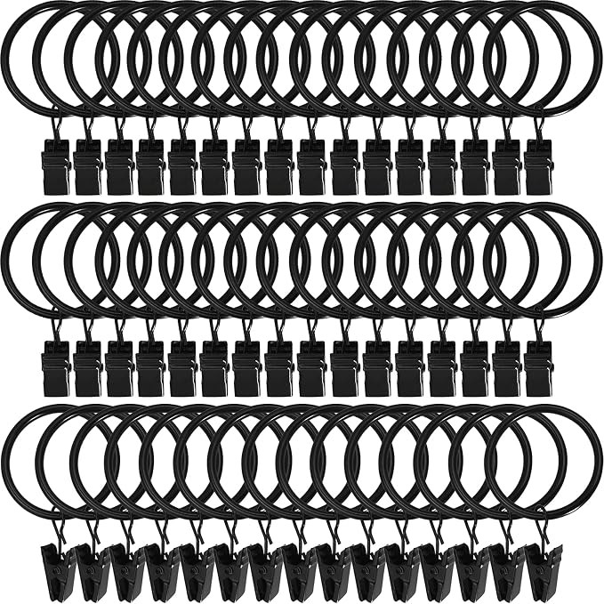 LLPJS 60 Pack Metal Curtain Rings with Clips, Curtain Clip Rings Hooks for Hanging Drapery Drapes... | Amazon (US)