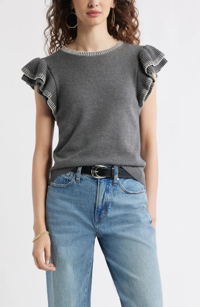 Treasure & Bond Flutter Sleeve Cotton Sweater | Nordstrom | Nordstrom