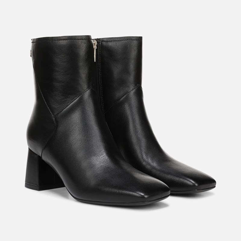 Naturalizer Christine Dress Bootie Boots, Black Leather, 9.5W Block Heels, Zip Closure | Naturalizer