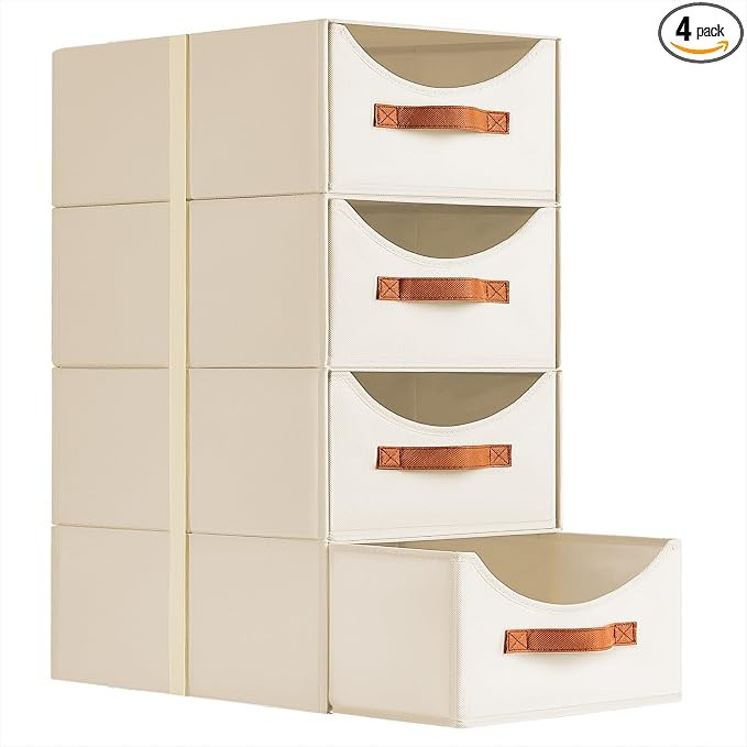 Stackable Storage Drawers - Large Collapsible Storage Bins with Drawers, 4 Pack Closet Shelf Orga... | Amazon (US)