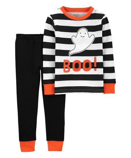 Black & White 'Boo' Pajama Set - Toddler | Zulily
