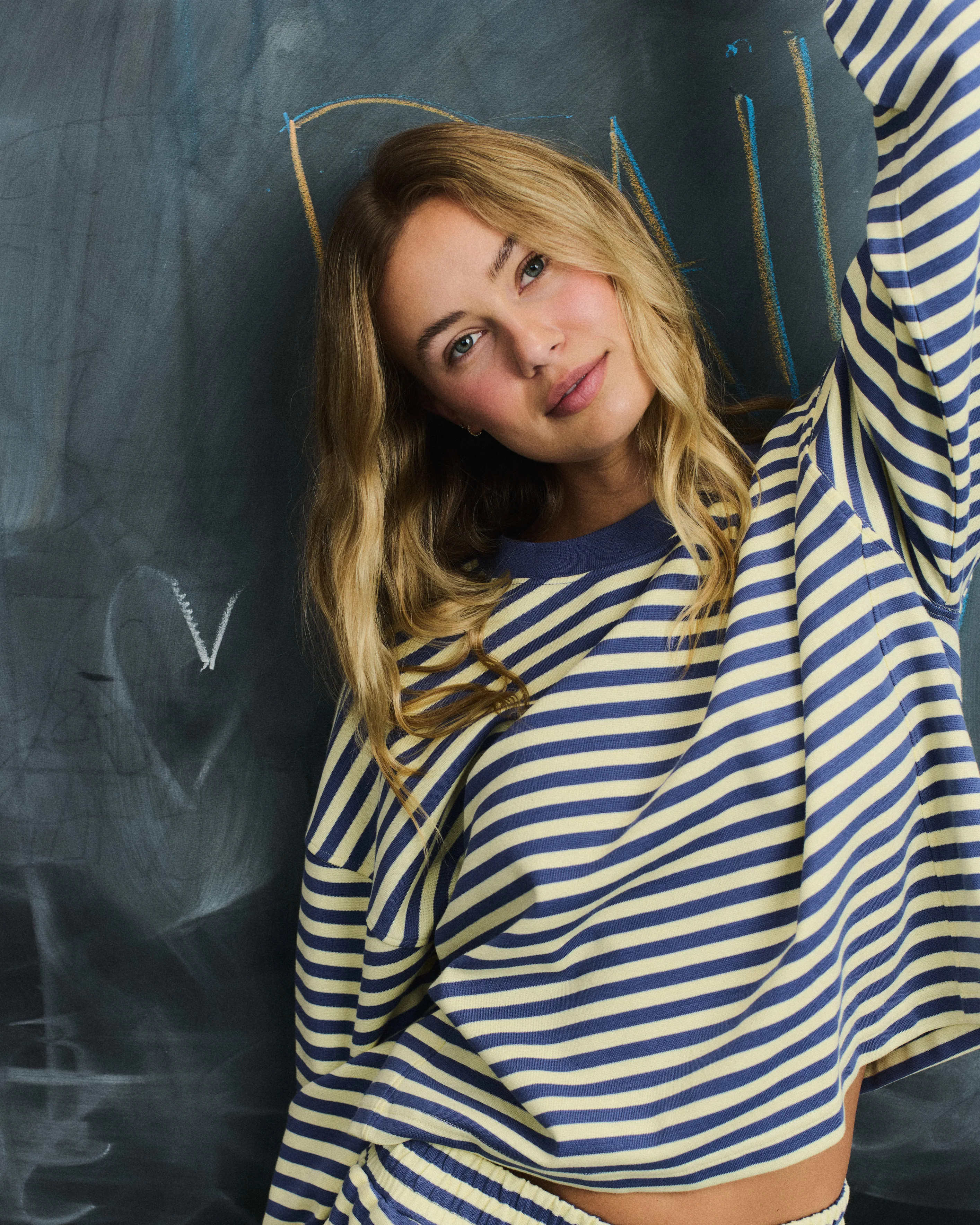 Striped Cotton Long Sleeve - Navy + Lemonade Stripe | Daily Drills LLC