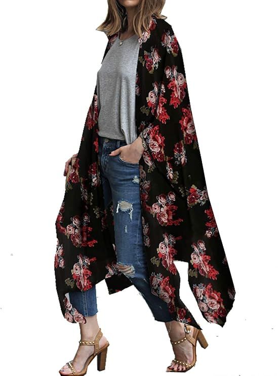 CASURESS Women's Sheer Chiffon Blouse Tops Kimono Cardigan Floral Loose Cover Ups Outwear Plus Si... | Amazon (US)