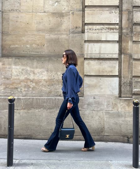 Jeans To Wear In Paris
J.Crew Skinny Flare/TTS
Sèzane Chlo Blouse/wearing a 6
Sèzane Gold Sandals/TTS
Celine Bag/Will link similar 