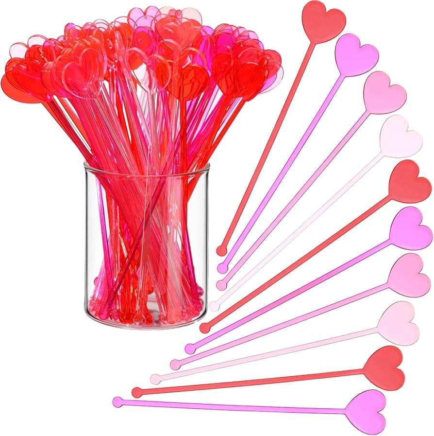 160 Pcs Valentine's Day Swizzle Sticks for Cocktails Drinks Heart Shape Drink Swizzle Sticks Cake... | Amazon (US)