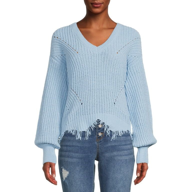 No Boundaries Juniors' Chenille Destructed Sweater - Walmart.com | Walmart (US)