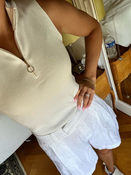 wearing size Small in tank (it really is white, it just looks very yellow)
wearing size 8 trouser shorts — it run small so size up 

#LTKFind #LTKunder50 #LTKtravel
