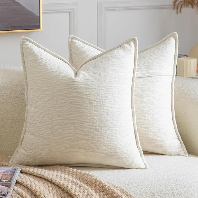 Madizz Pack of 2 Decorative Cushion Covers Soft Chenille Throw Pillows Solid Textured Throw Pillo... | Amazon (UK)