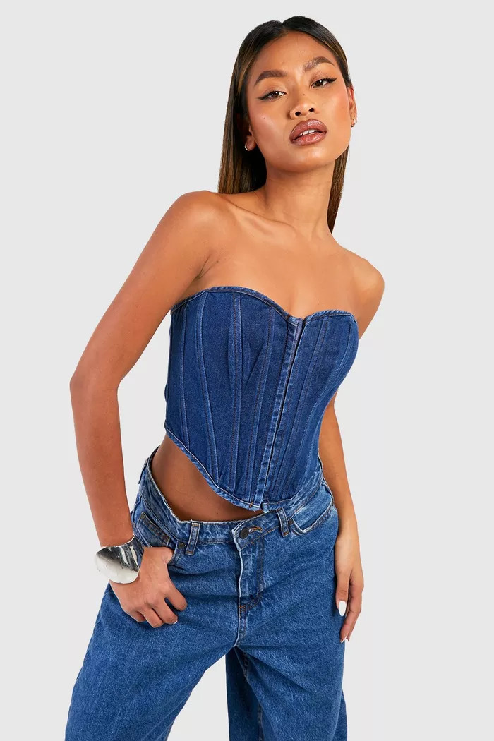 Hook And Eye Bandeau Denim Corset | Boohoo.com (US & CA)