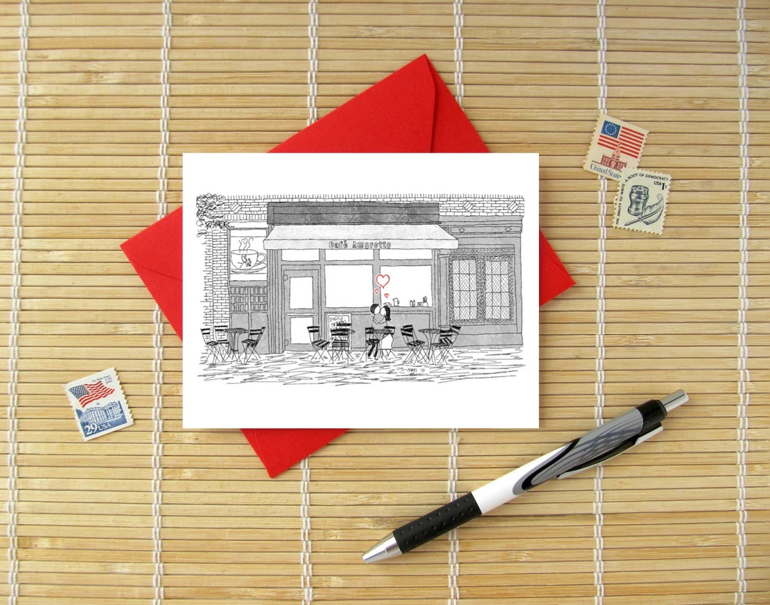Canoodle Doodles No. 52 - Outdoor Café // Romantic Valentine, Birthday, Anniversary, Engagement,... | Etsy (US)