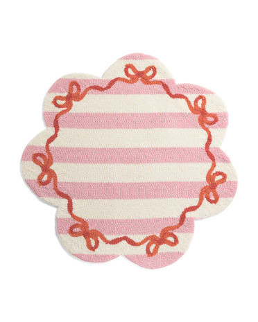 3x3 Scalloped Striped Bows Round Hooked Scatter Rug | Polyester/Cotton | Marshalls
