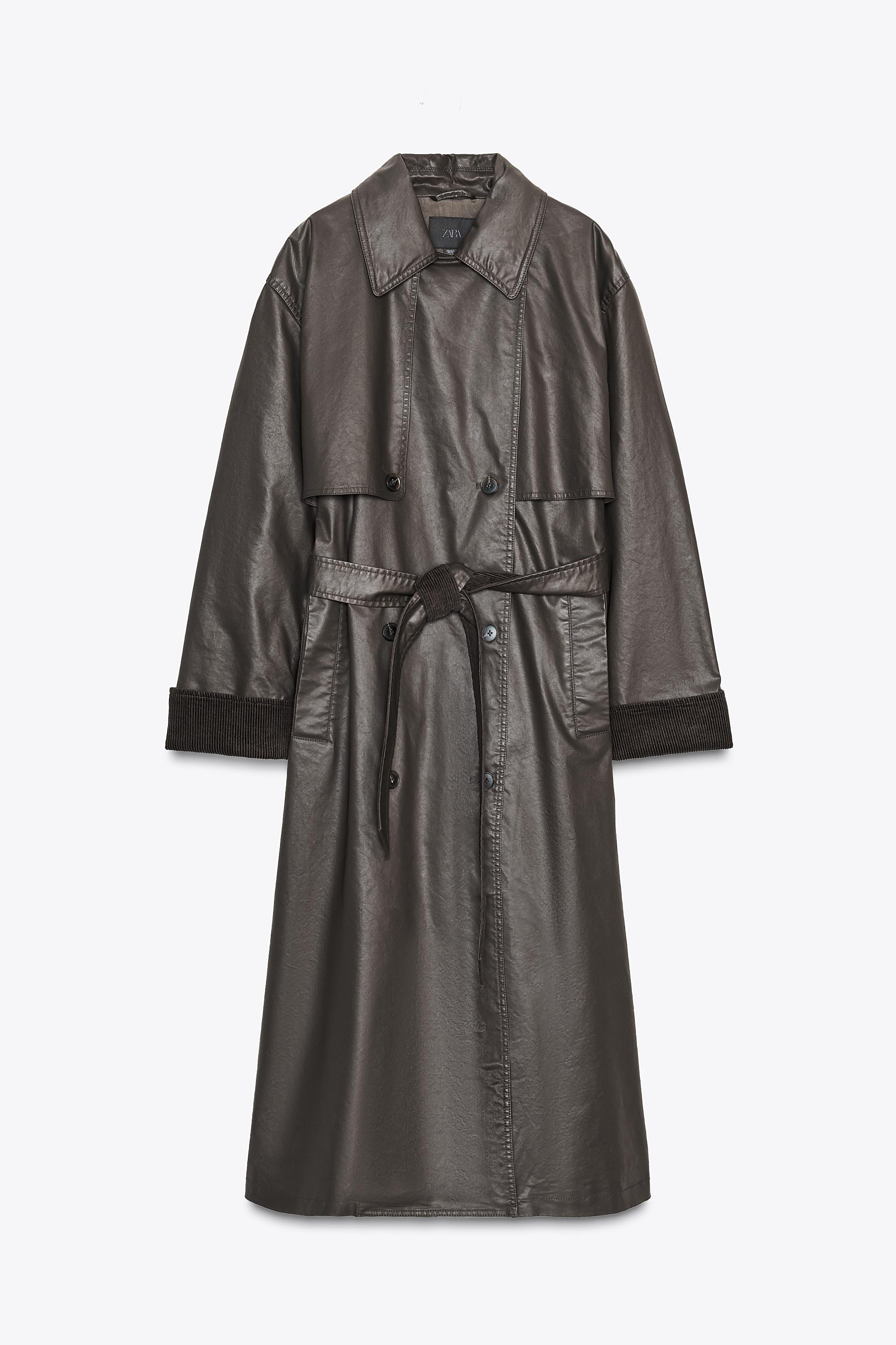 LONG WAXED TRENCH COAT WITH CORDUROY CUFFS | Zara US