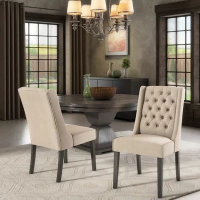 Fairchild Upholstered Wingback Dining Chair Upholstery Color: Linen Beige, Leg Color: Grey Wash Fini | Wayfair North America