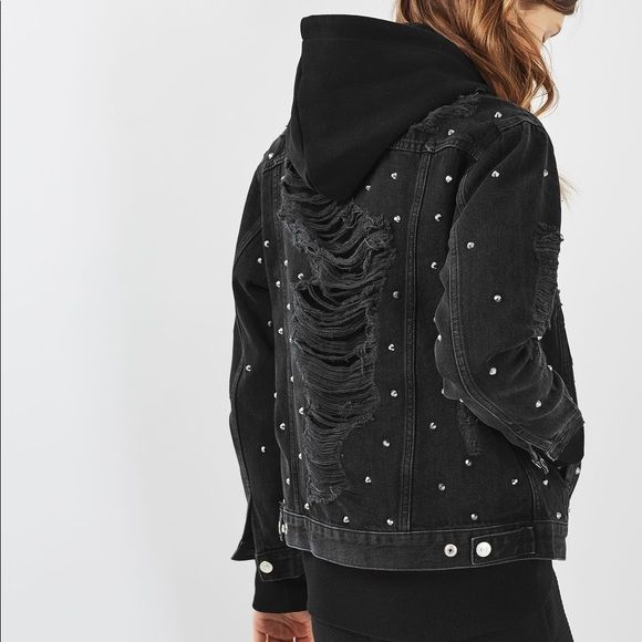 TOPSHOP Black Studded Jean Jacket Size 4 | Poshmark
