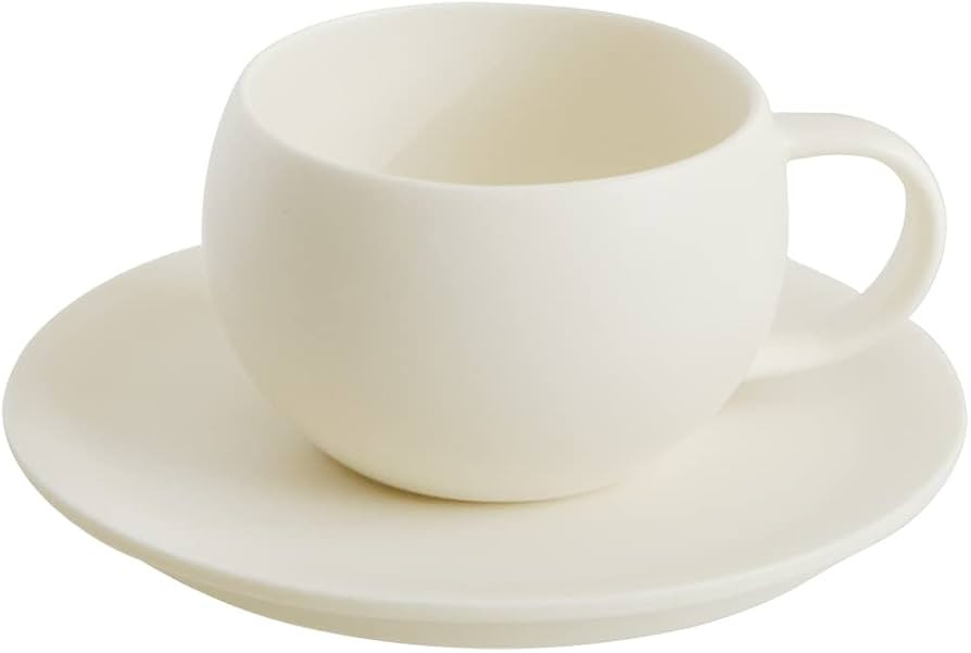 WENSHUO Egg Shape Coffee Mug, Round Teacup with Saucer, Matte Crème, 8oz (Crème) | Amazon (US)