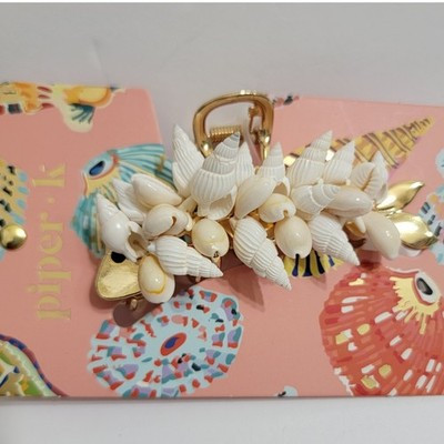 Piper K Fish Claw Hair Clip Gold Tone White Seashells Coastal Beach Nautical | eBay | eBay US