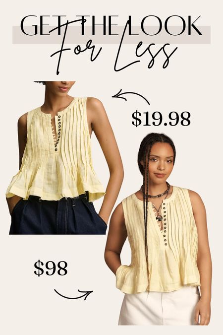 Get the look for less with this peplum button down cropped yellow tank for under $20! 

#LTKstyletip #LTKfindsunder50