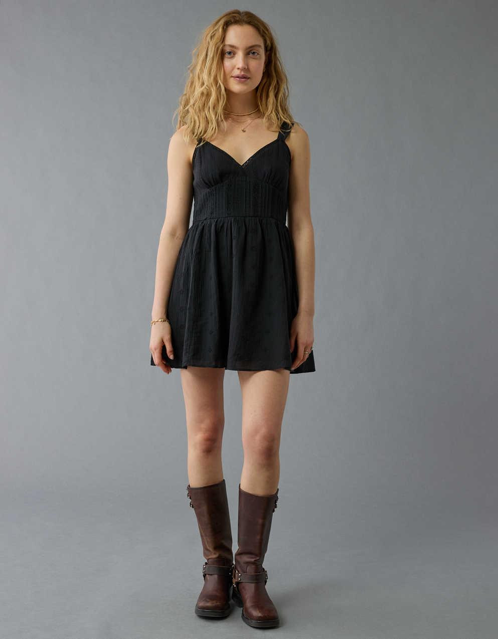 AE V-Neck Eyelet Mini Dress | American Eagle UK