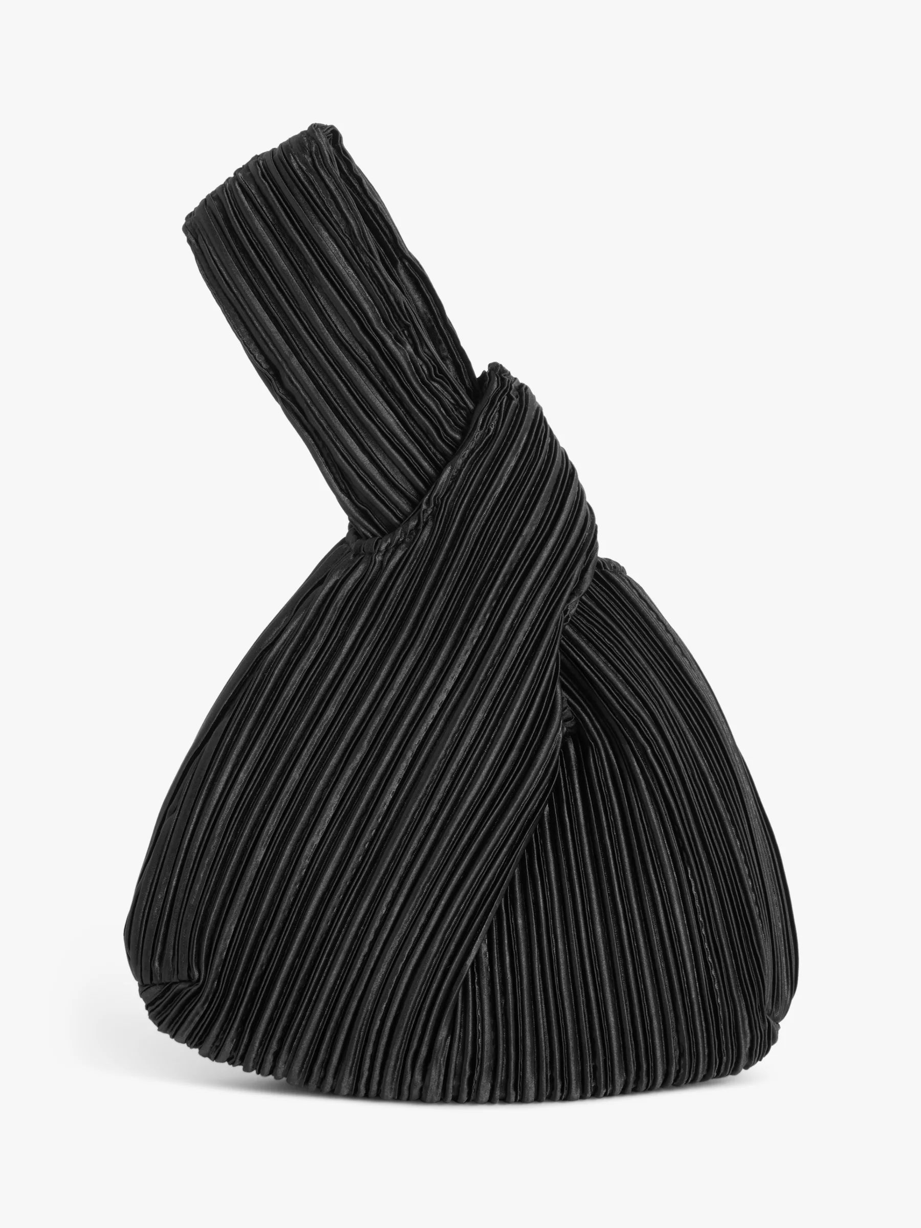 John Lewis Satin Pleat Wrist Pouch Bag, Black | John Lewis (UK)