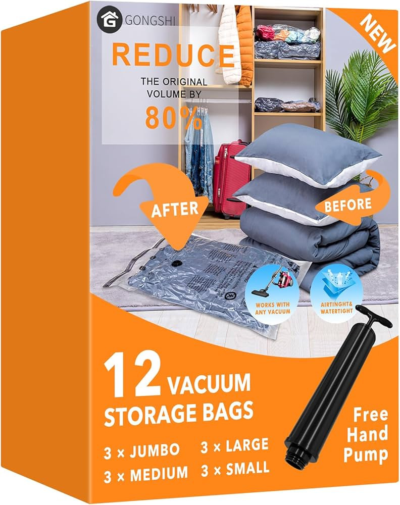 12 Pack Vacuum Storage Bags (3 x Jumbo, 3 x Large, 3 x Medium, 3 x Small), Space Saver Sealer Com... | Amazon (US)