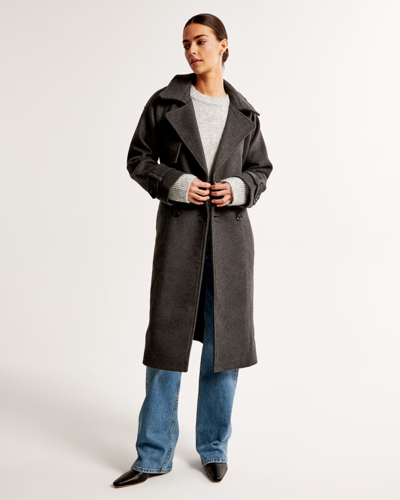Wool-Blend Trench Coat | Abercrombie & Fitch (US)