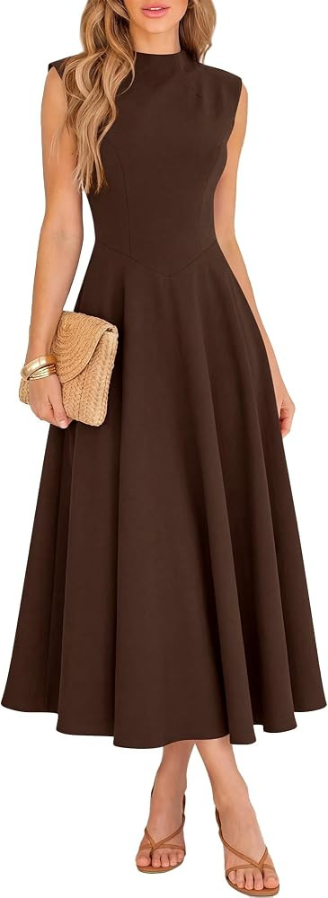 BTFBM Summer Dresses for Women 2026 Mock Neck Sleeveless High Waist Flowy Aline Maxi Spring Weddi... | Amazon (US)