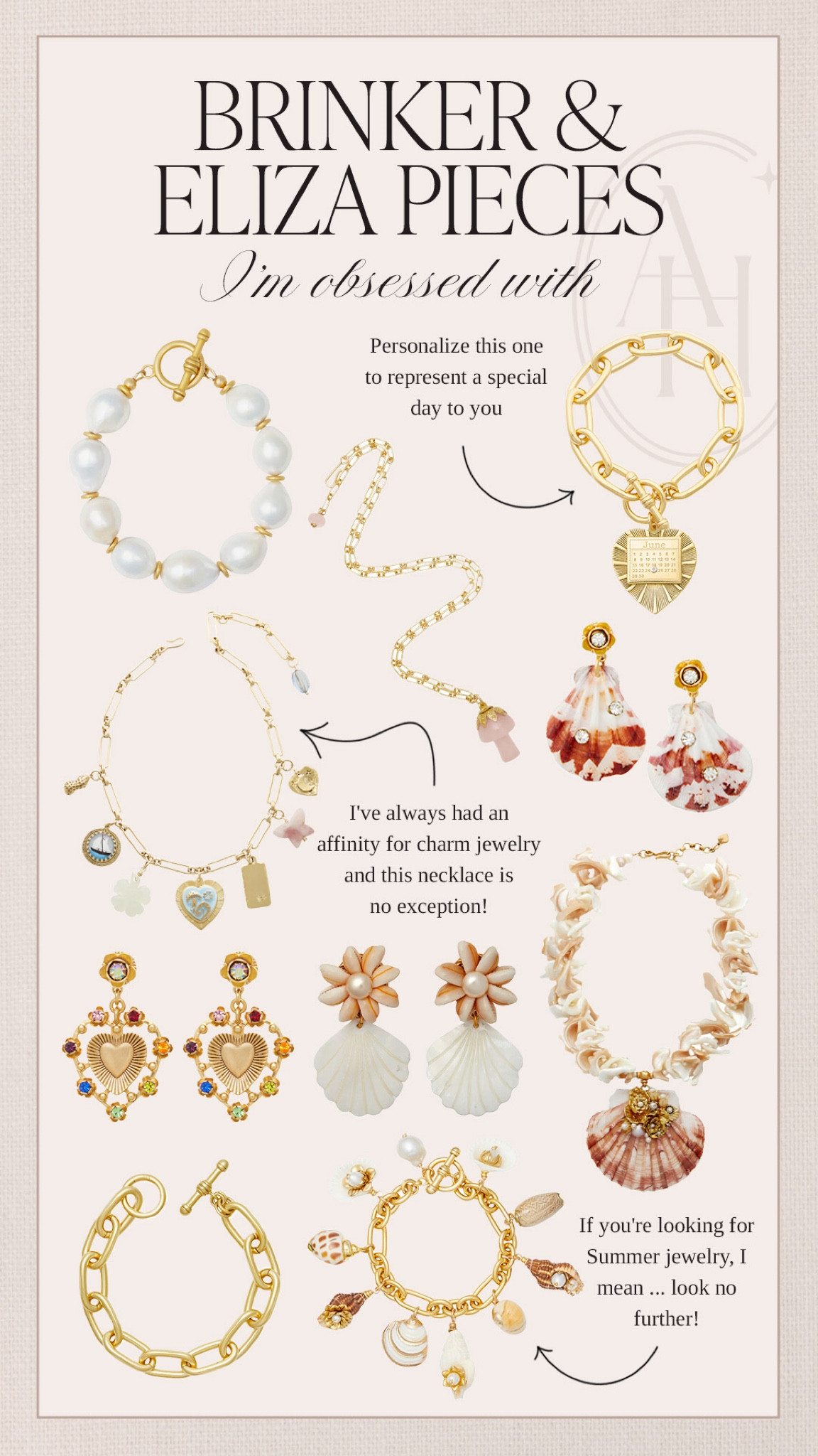 Gold jewelry, statement jewelry, seashell inspired jewelry, shells