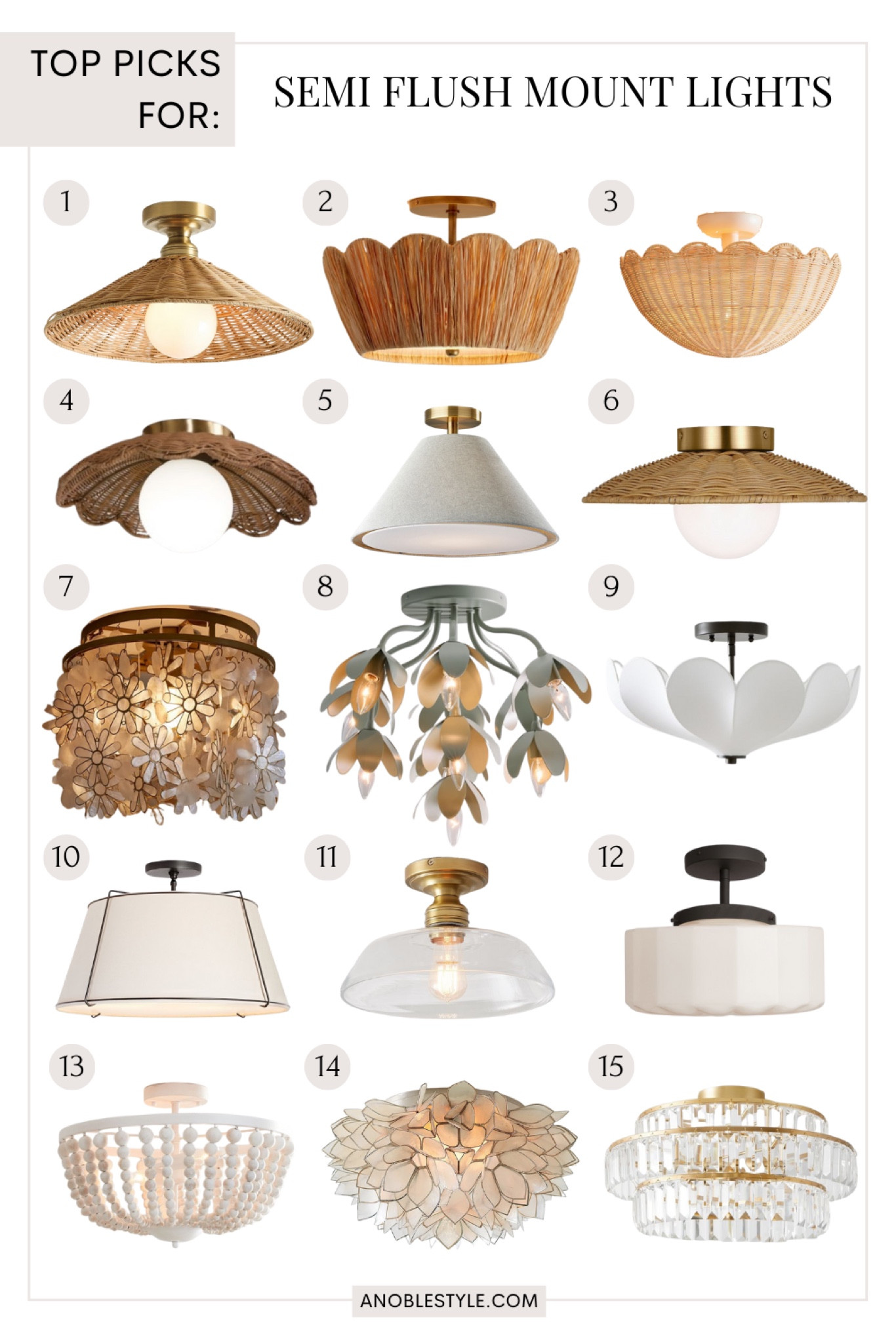 Round up of affordable semi flush mounts ceiling lights for all budget. 


Bedroom, living room, bathroom, closet, nursery, lights, lighting, flush mounts, semi flush mounts, kids bedroom, girls room, rattan, wicker , neutral home, neutral lighting, round up, top picks, #LTKFind, scallop lights




#LTKHome #LTKStyleTip