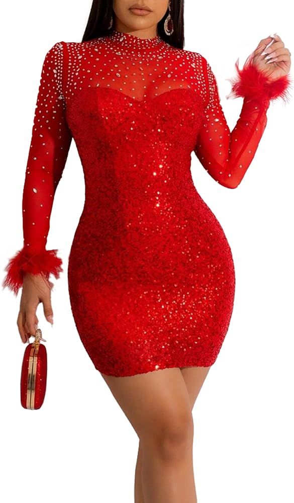 chicyes Womens Sparkly Sequin Rhinestone Bodycon Sexy Party Club Night Evening Cocktail Dresses  ... | Amazon (US)