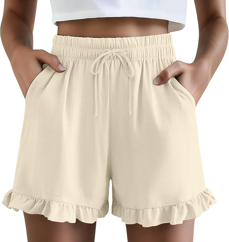 Neer Women's Linen Short Ruffle Casual Summer Short | Amazon (US)