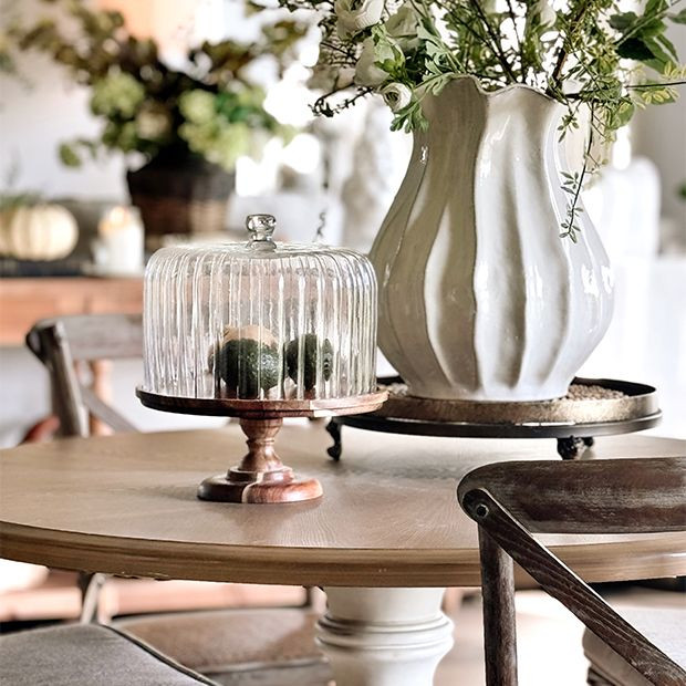 Acacia Wood Cake Stand With Fluted Cloche | Antique Farm House