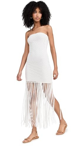 PQ Swim Women's Vanessa Strapless Fringe Dress, Water Lily, White, XS-S | Amazon (US)
