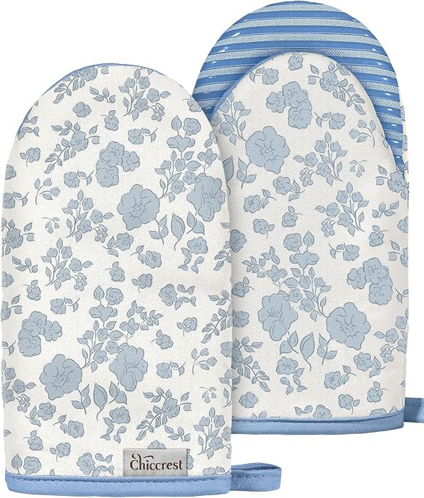 100% Thick Cotton Mini Oven Mitts Silicone Grip Blue Fresh Floral | Amazon (US)