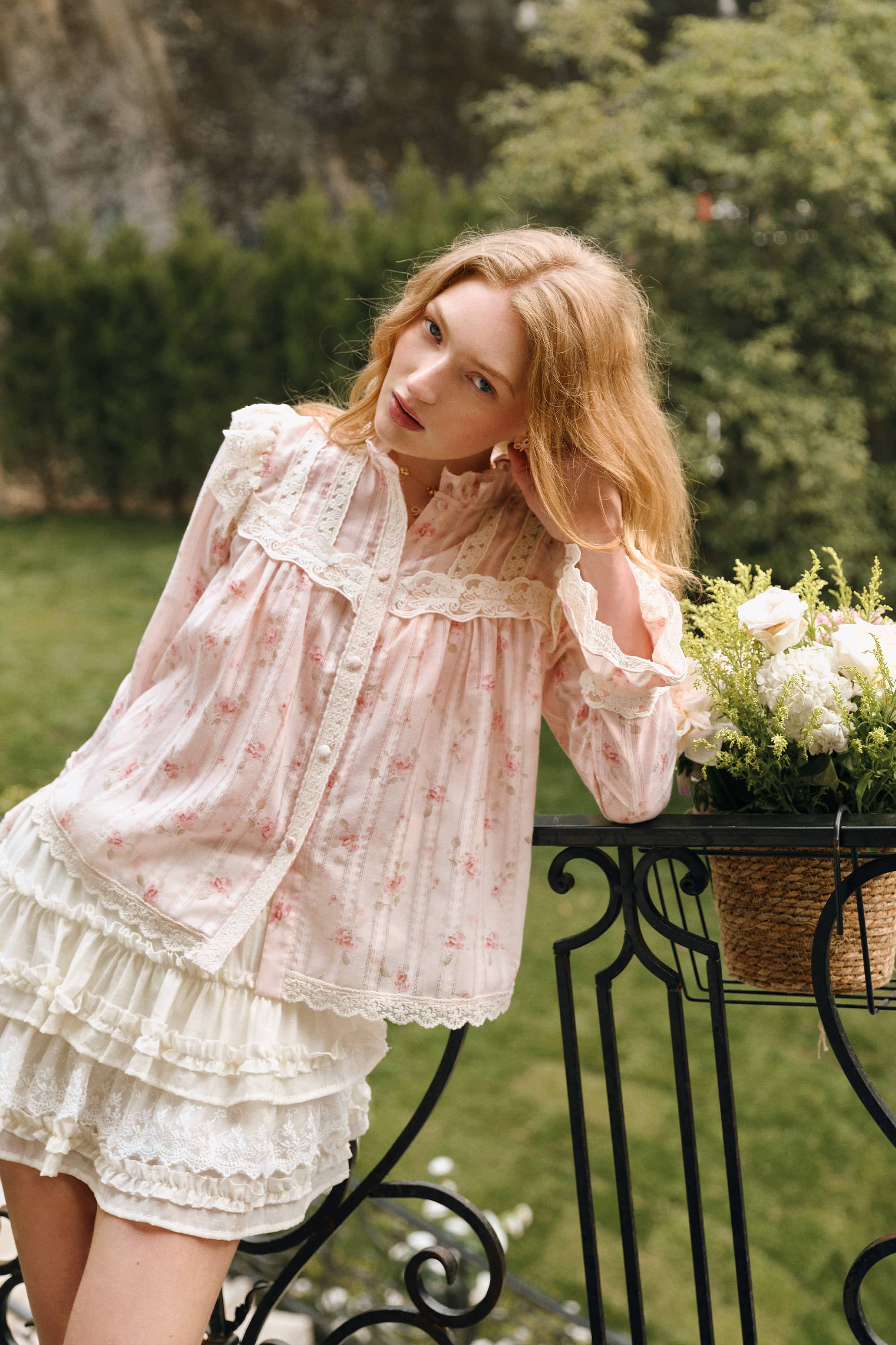 Harper Floral Lace Blouse in Blush Pink | American Heiress